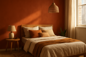 Chambre avec un mur terracotta : 10 idées et conseils pros pour une ambiance chaleureuse